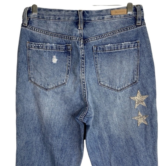 Blank NYC The Ludlow Crop Girlfriend Distressed Jeans with Star Patches Sz 27 - Picture 13 of 16
